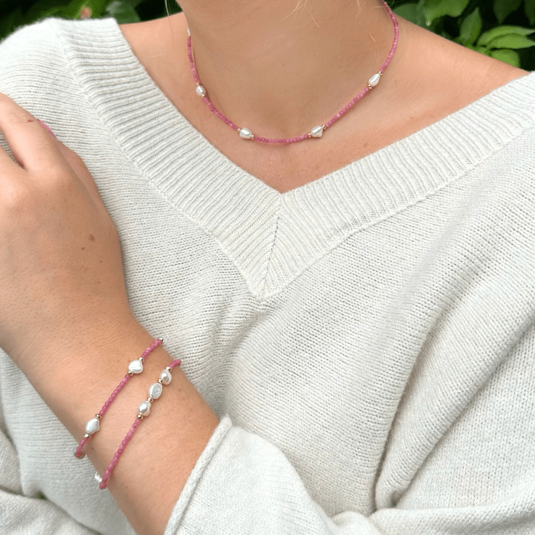 Parel/Agaat roze armband 6 - 6,5mm - Gloria Maris Giethoorn