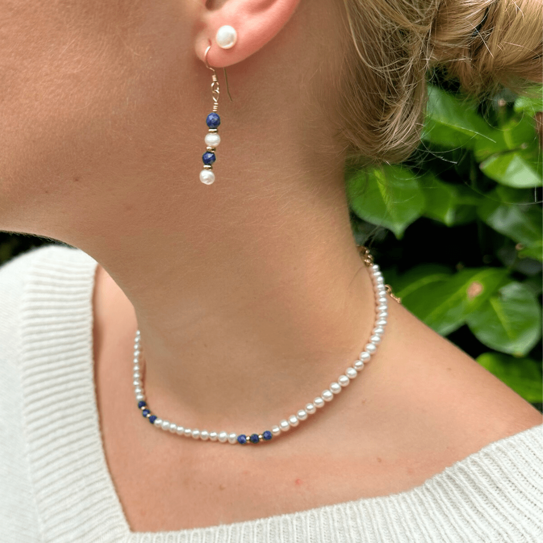 Parel/Lapis Lazuli collier 4mm - Gloria Maris Giethoorn