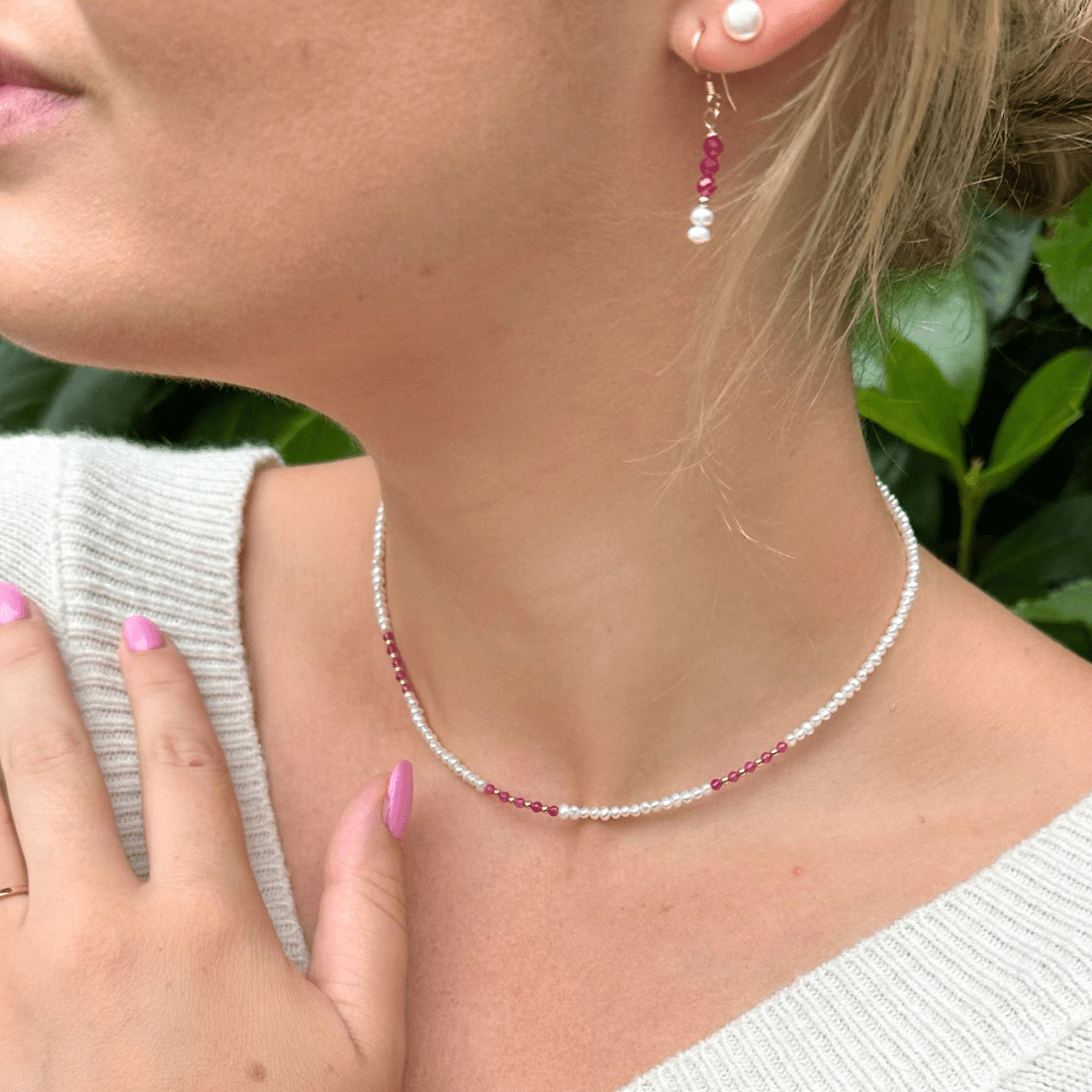 Parel/Rubeliet collier 3mm - Gloria Maris Giethoorn