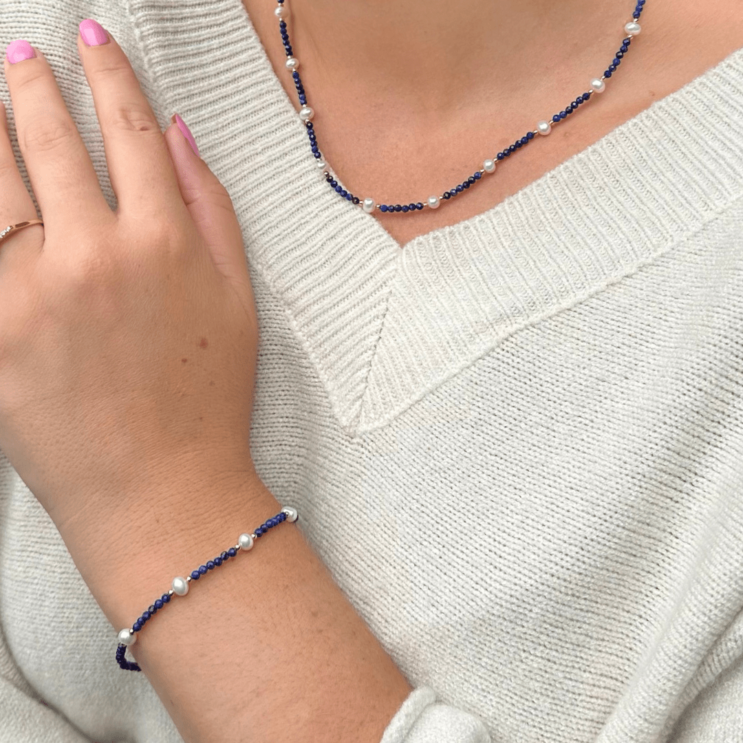 Parel/Lapis Lazuli armband 4,5mm - Gloria Maris Giethoorn