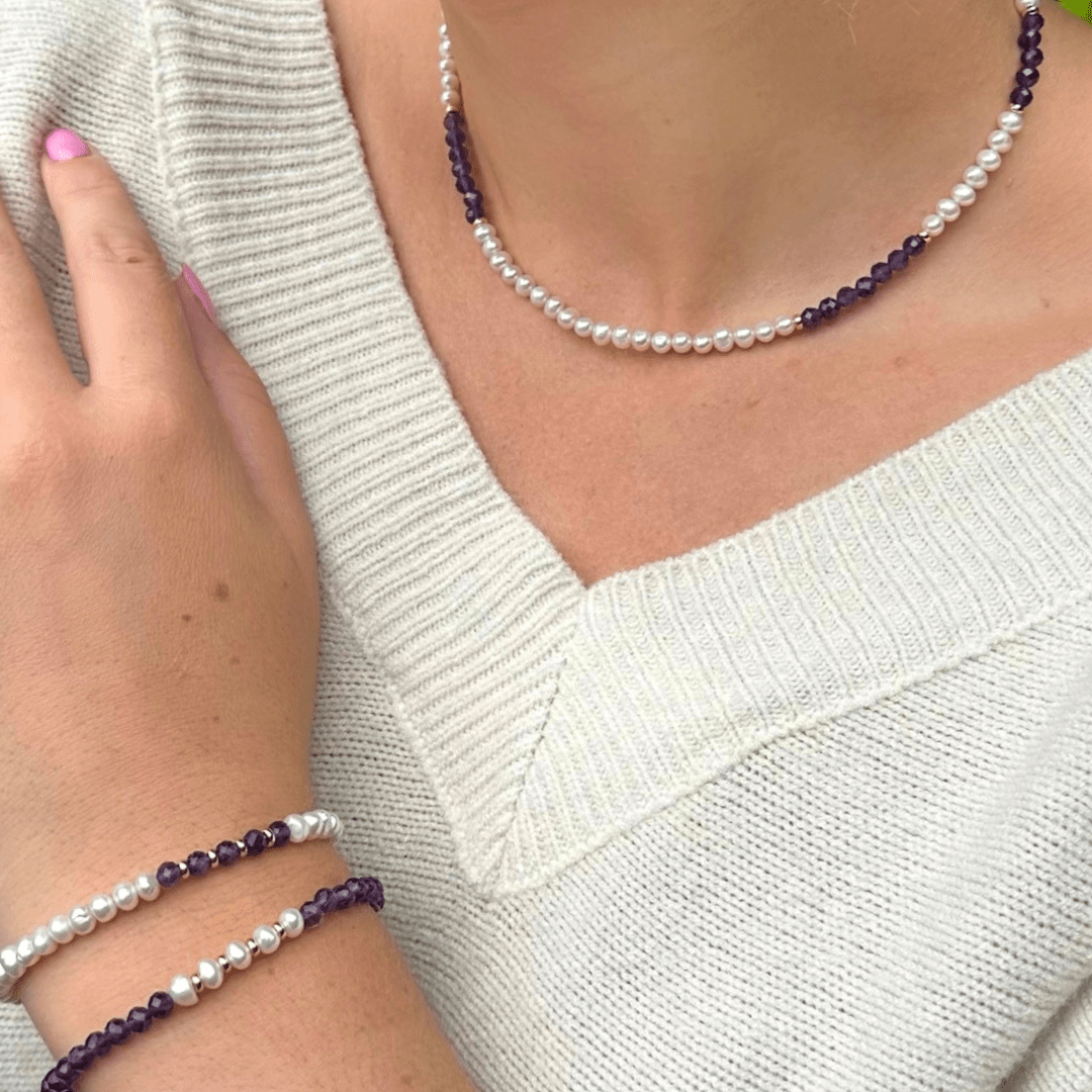 Parel/Amethist armband 4mm - Gloria Maris Giethoorn