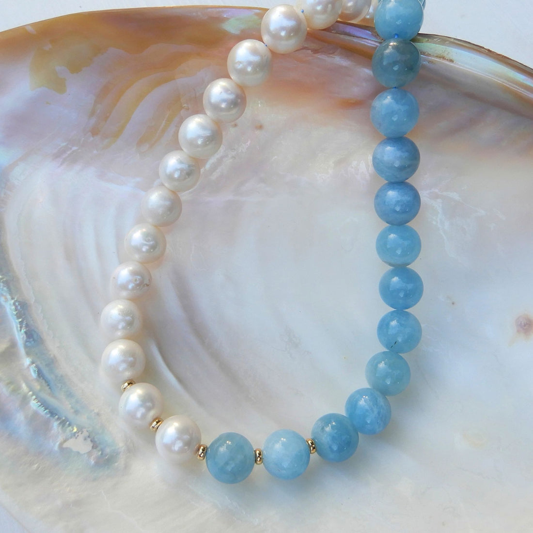 Zoetwater parel met Aquamarijn collier - gold filled