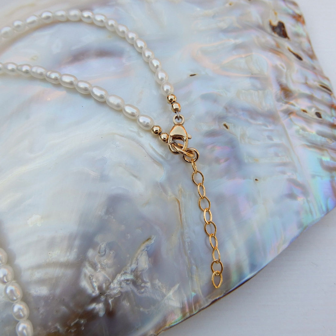 Zoetwater rijst parel collier - gold filled
