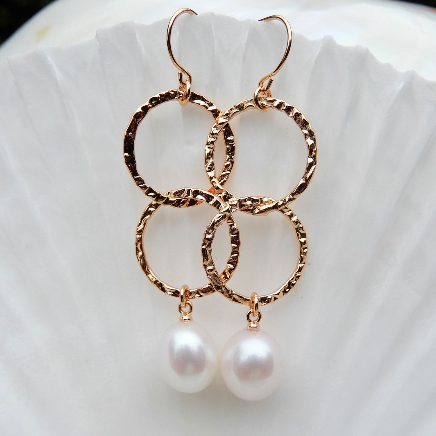 Parel oorhangers, rose gold sterling zilver 925