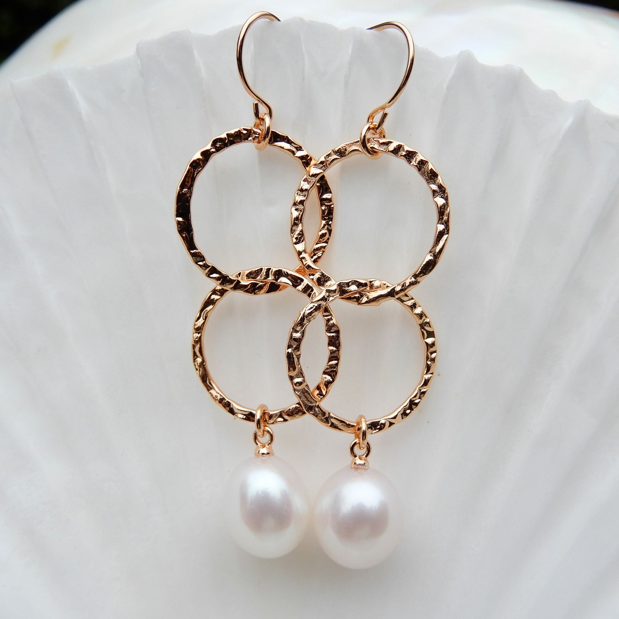 Parel oorhangers, rose gold sterling zilver 925