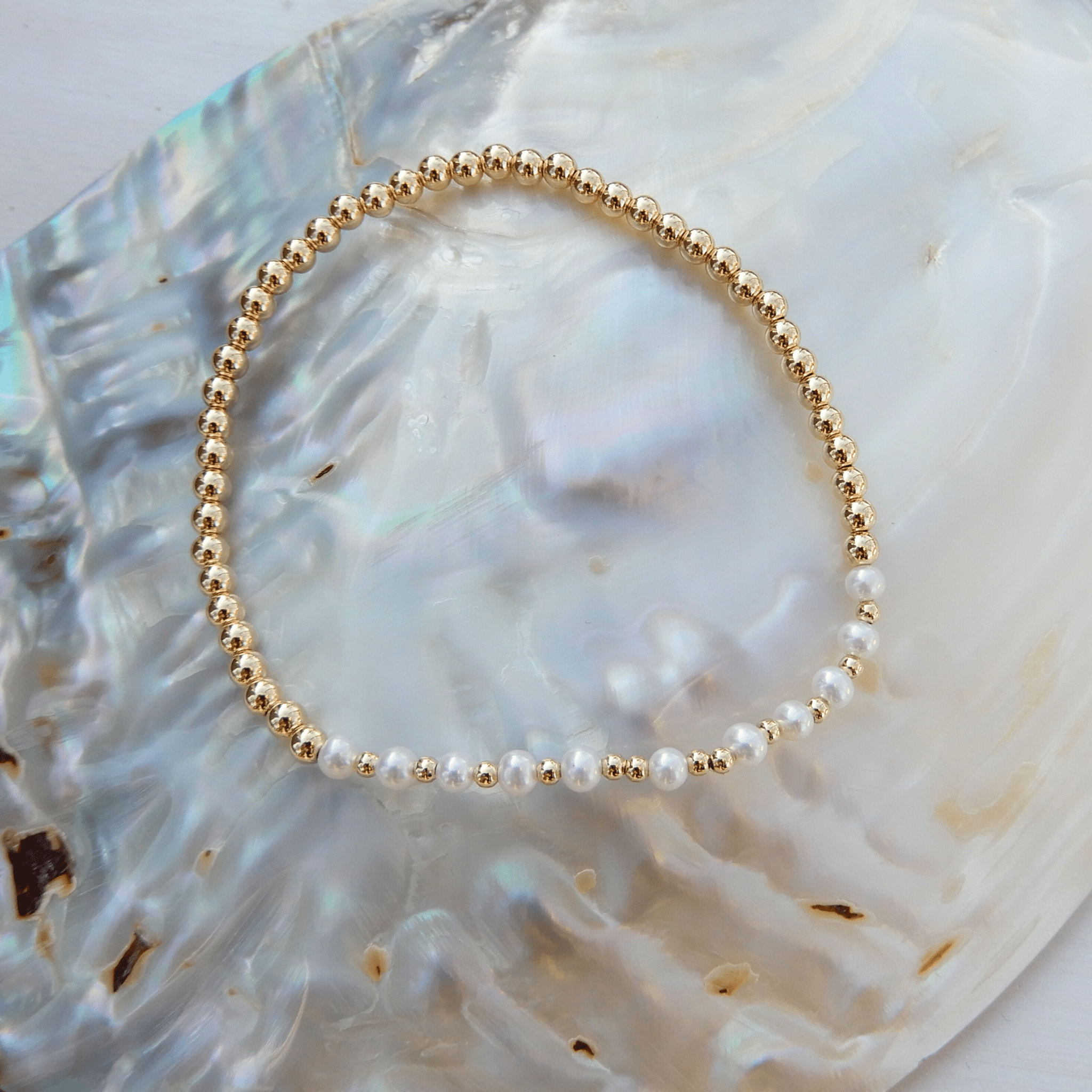 Stretch armband 3mm, Gold filled 14 karaat - Gloria Maris Giethoorn