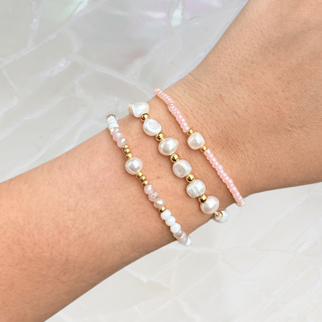 Parel armbanden set light pink 6/7mm, stretch - Gloria Maris Giethoorn