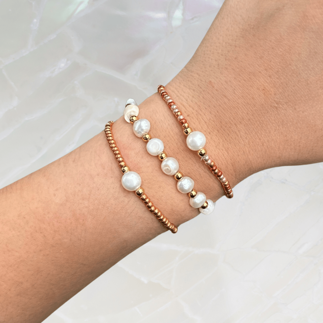 Parel armbanden set metallic bruin 6/7mm, stretch - Gloria Maris Giethoorn