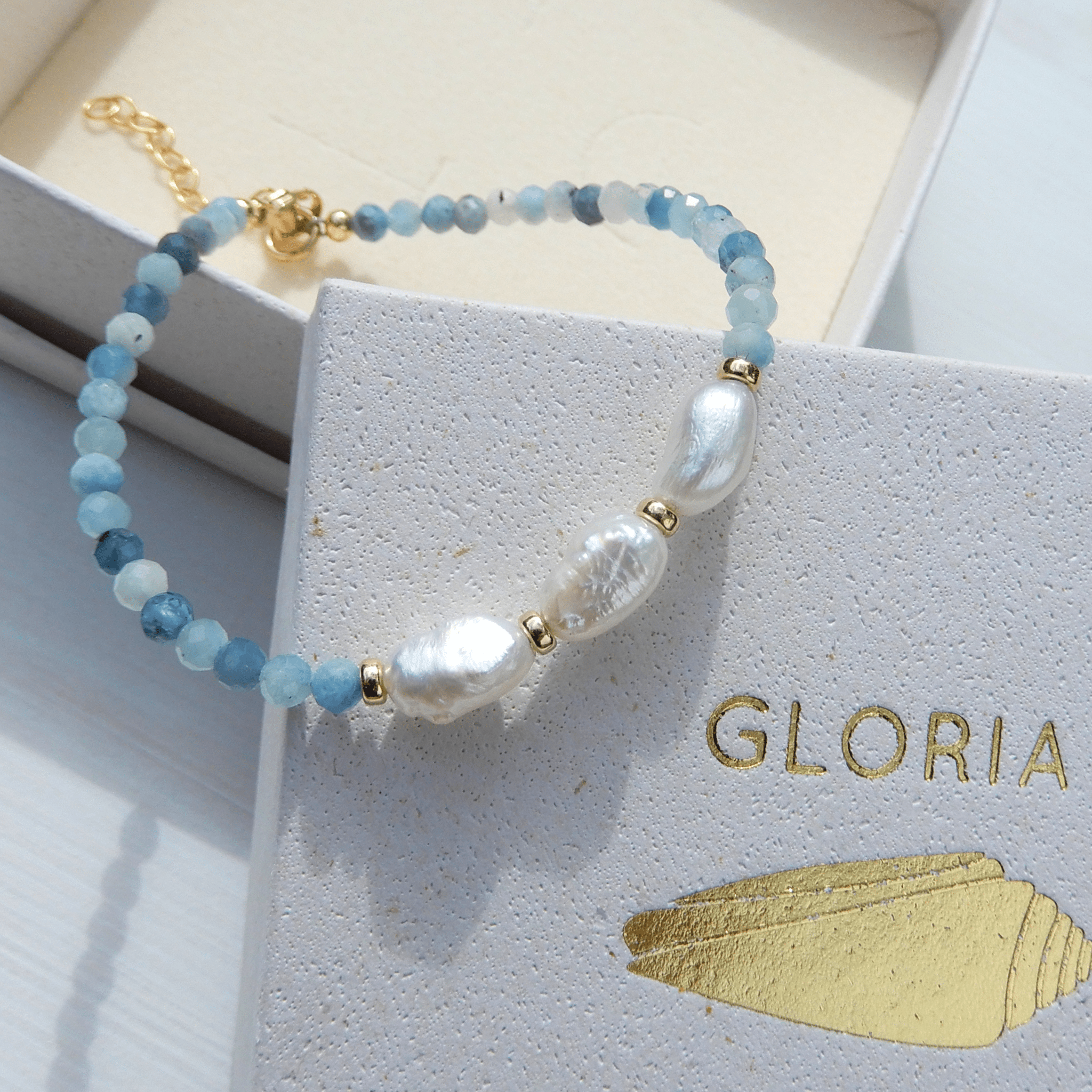 Parel/Aquamarijn armband 3,5mm - Gloria Maris Giethoorn