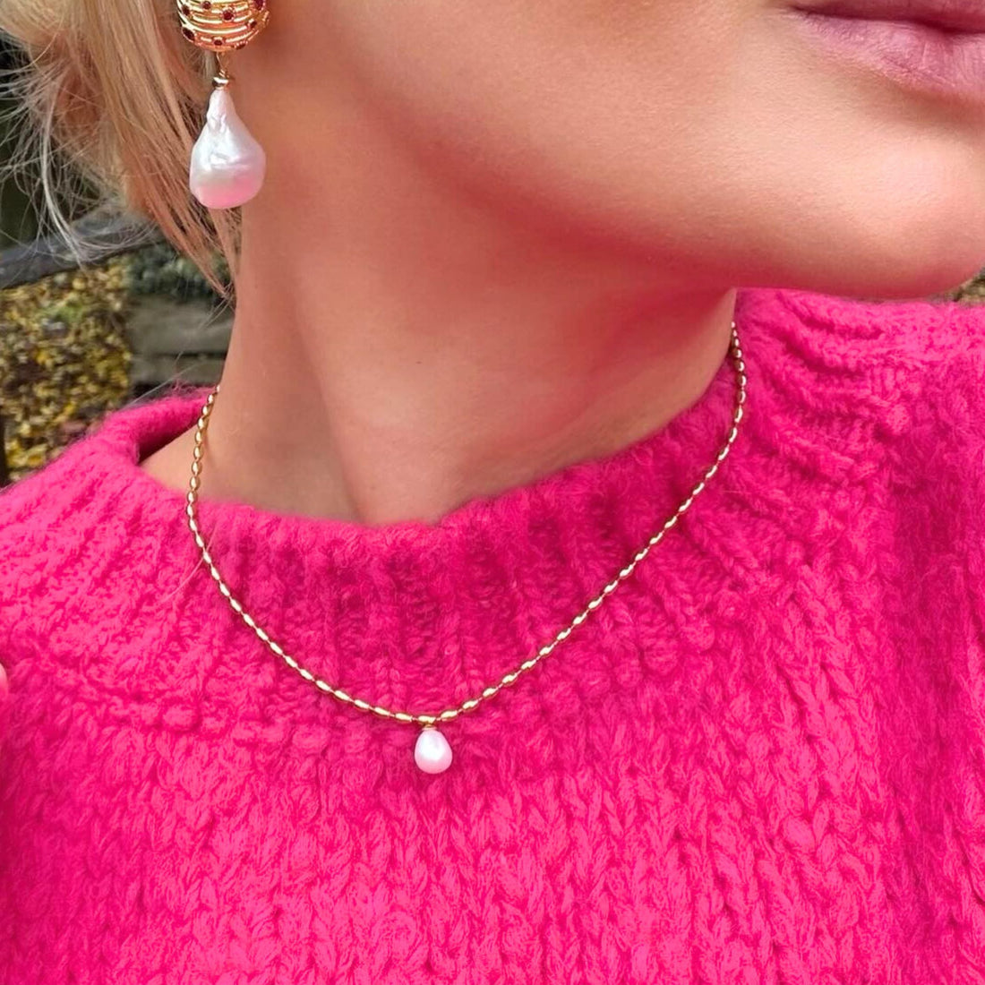 RVS ketting in goudkleur met zoetwater Parel.