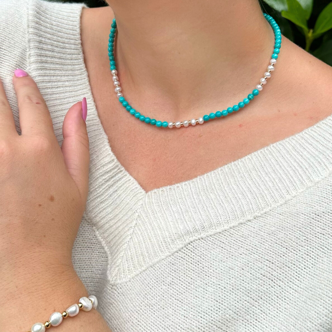 Pearl/Turquoise necklace 4mm