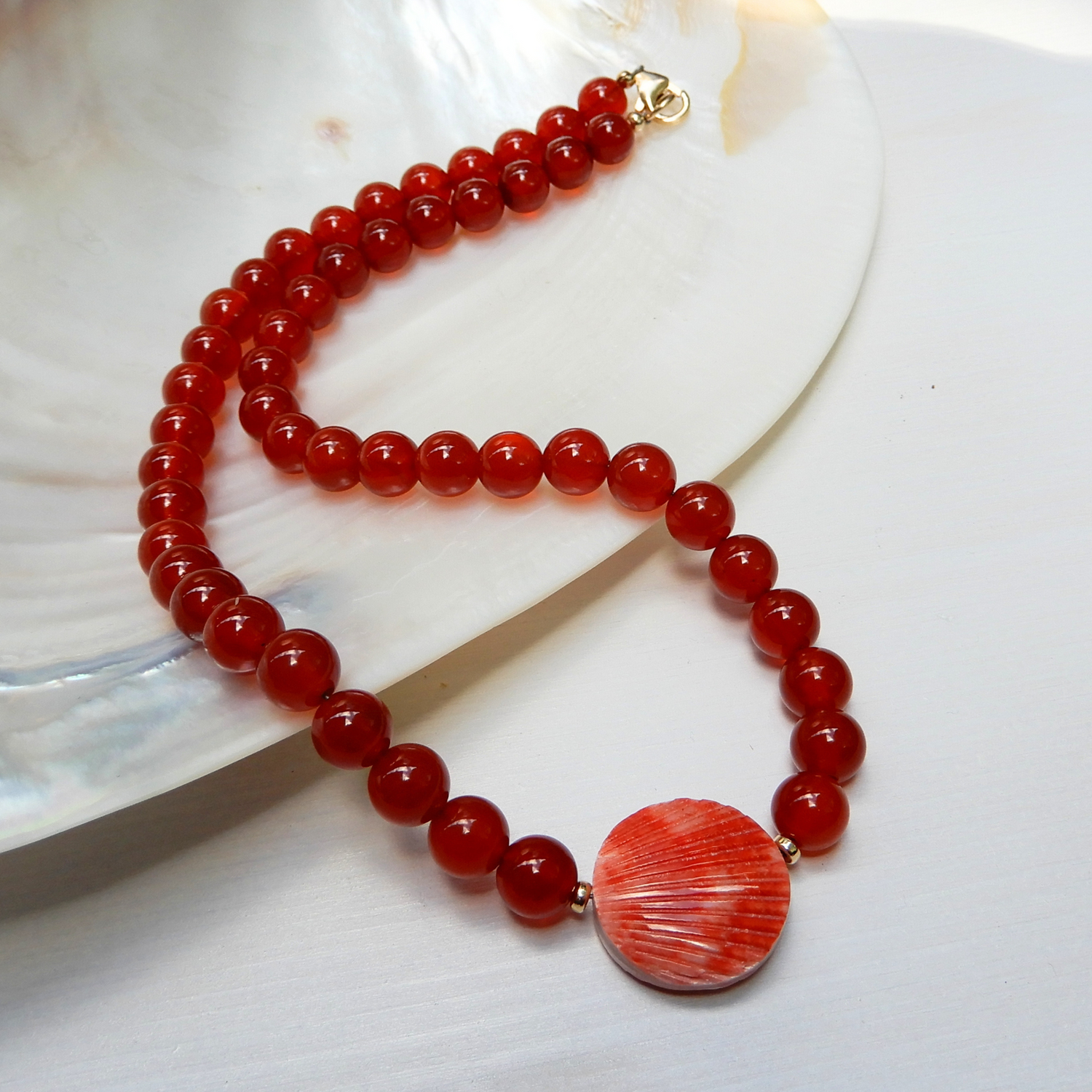 Carnelian/shell necklace