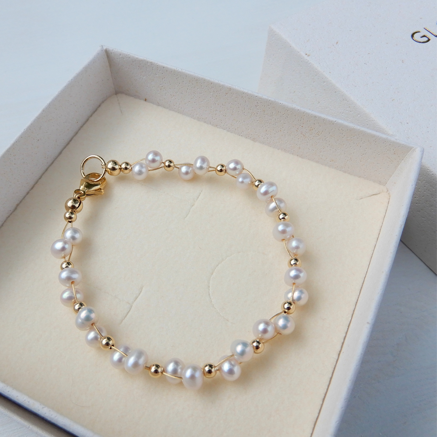 Gold filled Parel armband, 2 rij