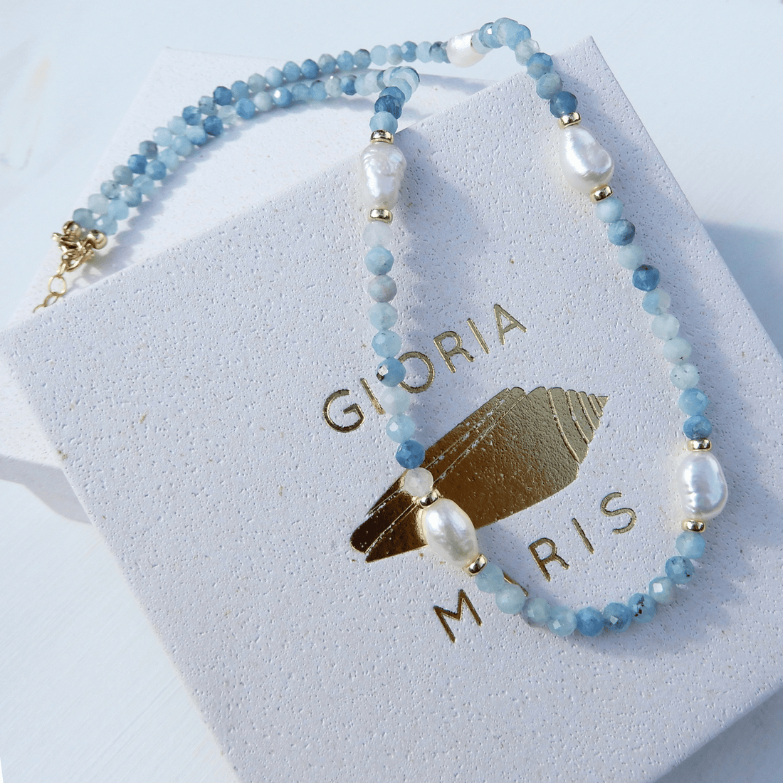 Aquamarijn/Parel collier 3,5mm - Gloria Maris Giethoorn