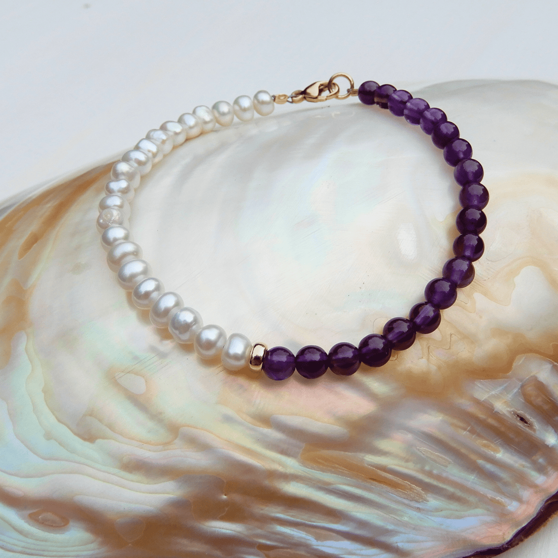 Parel/Amethist armband 4mm - Gloria Maris Giethoorn