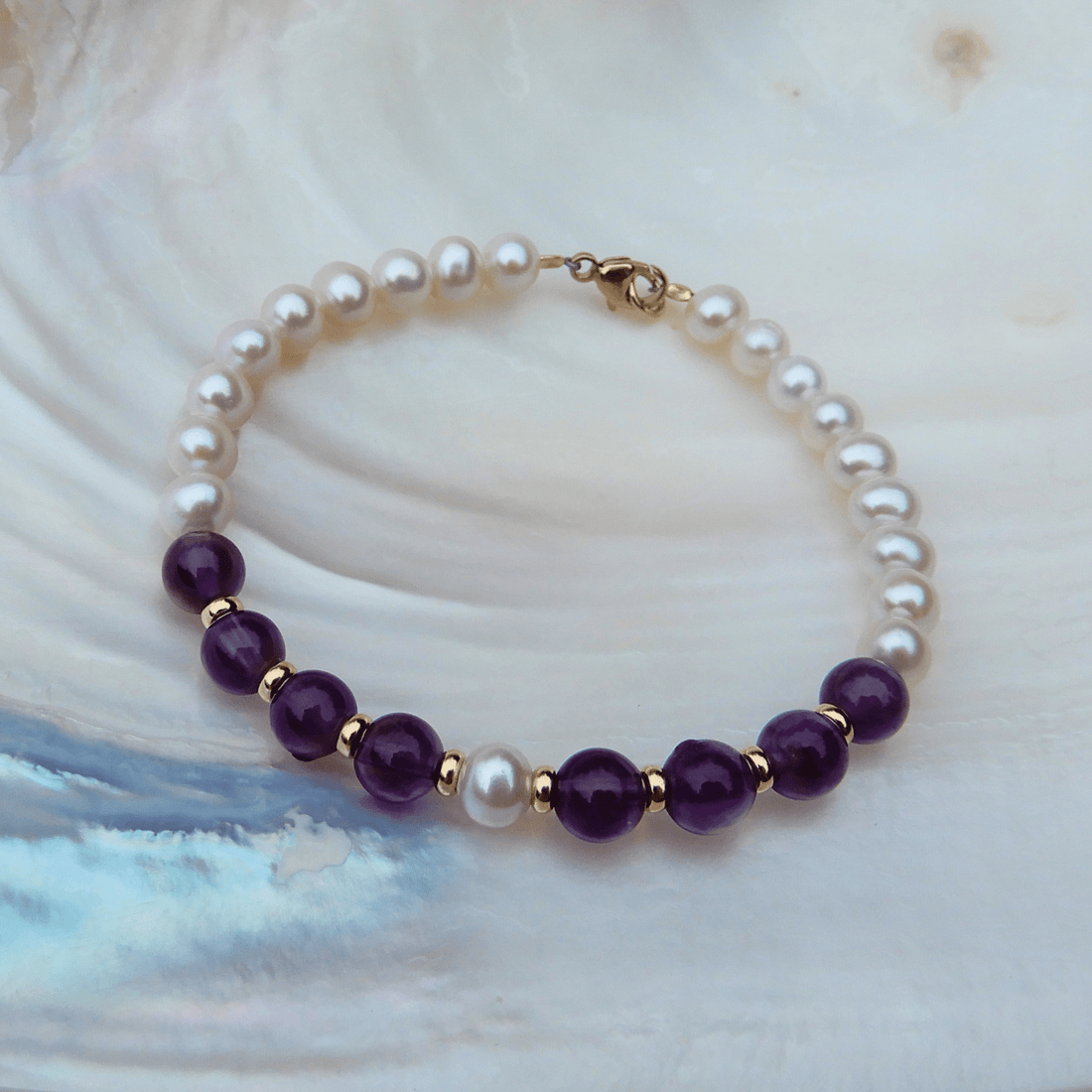 Parel/Amethist armband 5 - 5,5mm - Gloria Maris Giethoorn