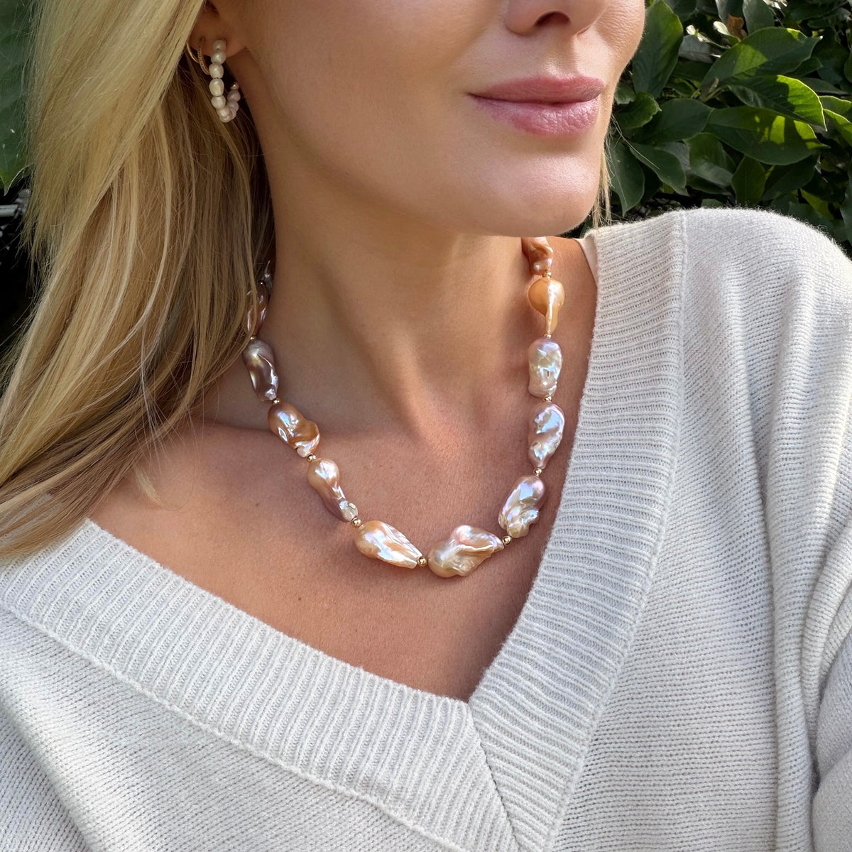 Barok Parel collier peach - gold filled