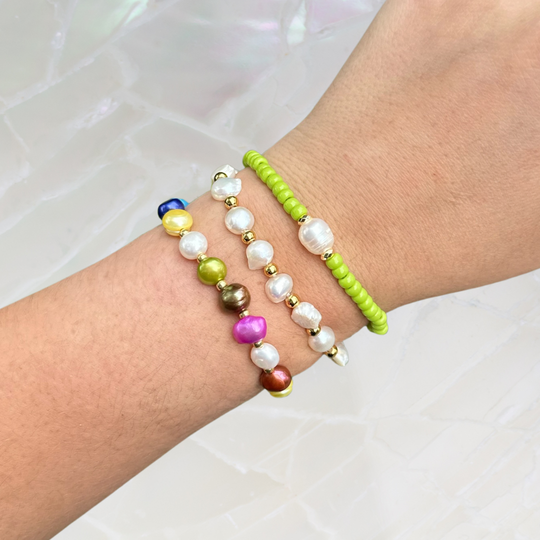 Pearl bracelets set colorfull green 6/7mm, stretch