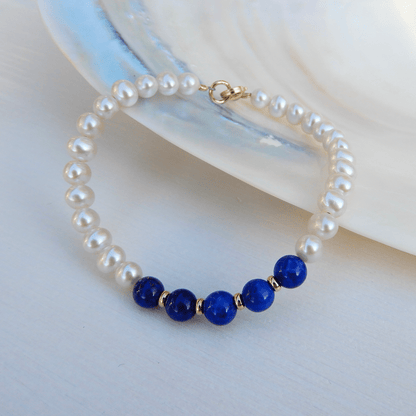 Parel/Lapis Lazuli armband 6mm - Gloria Maris Giethoorn
