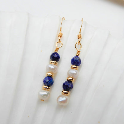 Parel Lapis Lazuli facet oorhangers, gold filled 14 karaat