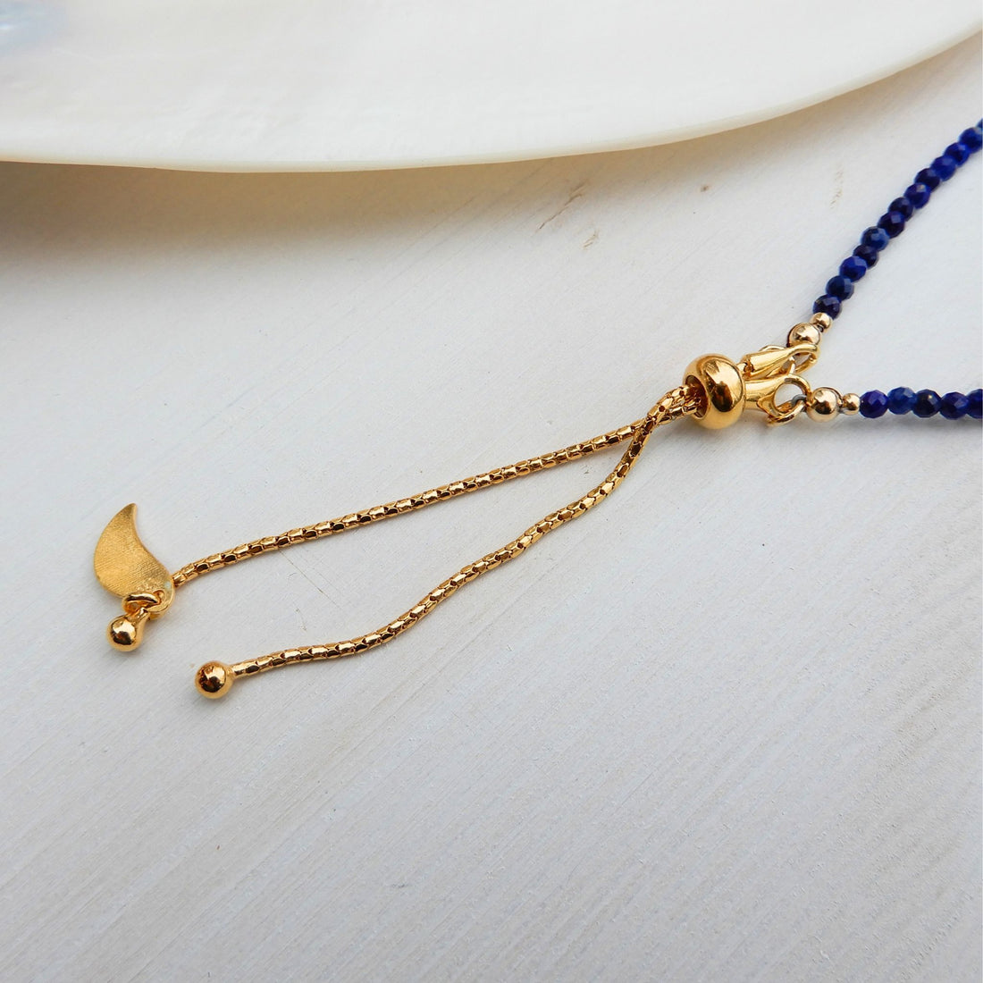 Lapis Lazuli facet met zoetwater Parel armband, 14 karaat gold filled slider slot