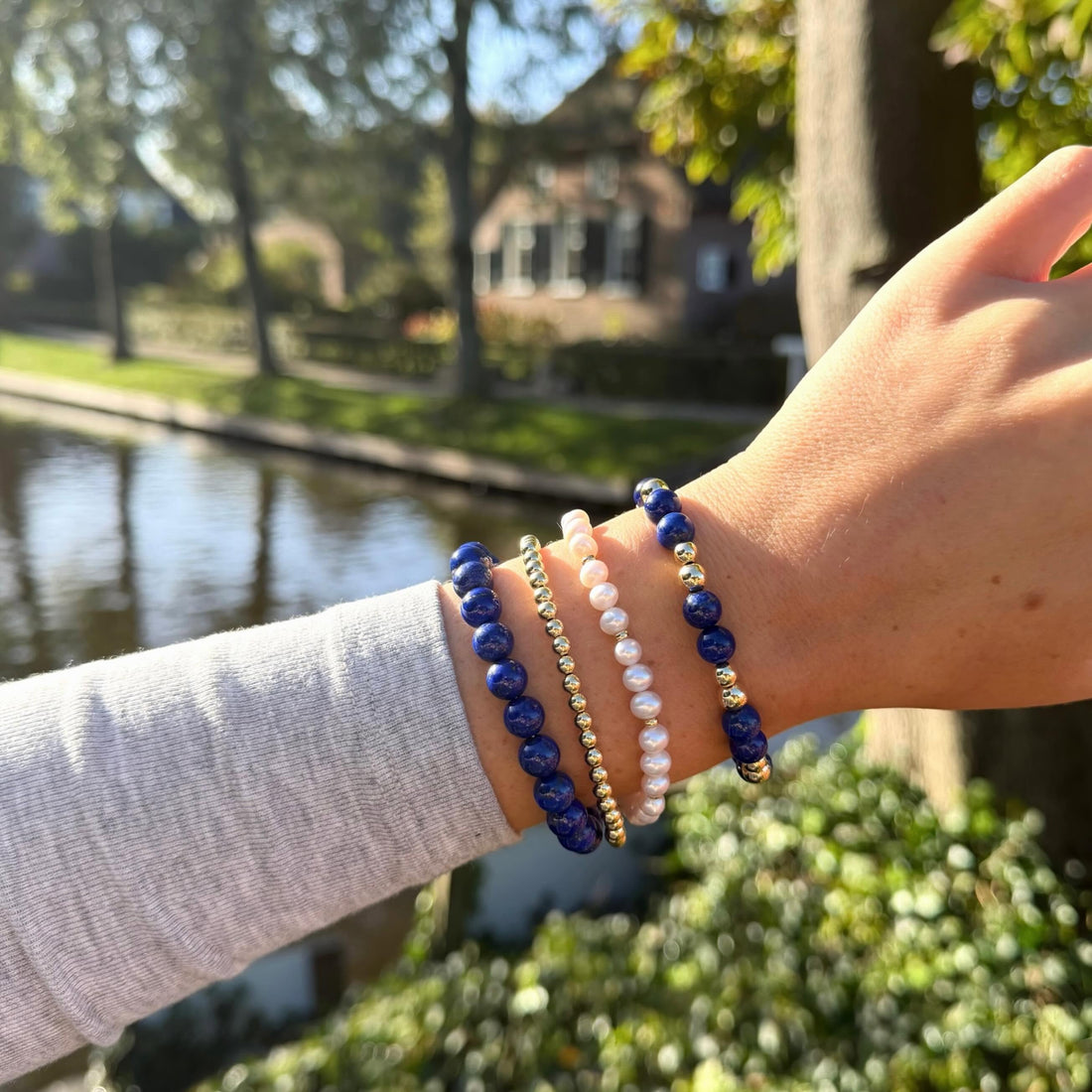 Lapis Lazuli stretch armband - gold filled