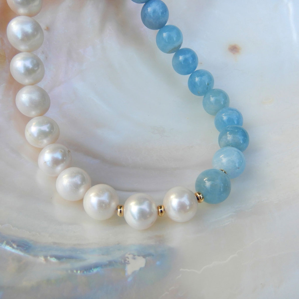 Zoetwater parel met Aquamarijn collier - gold filled