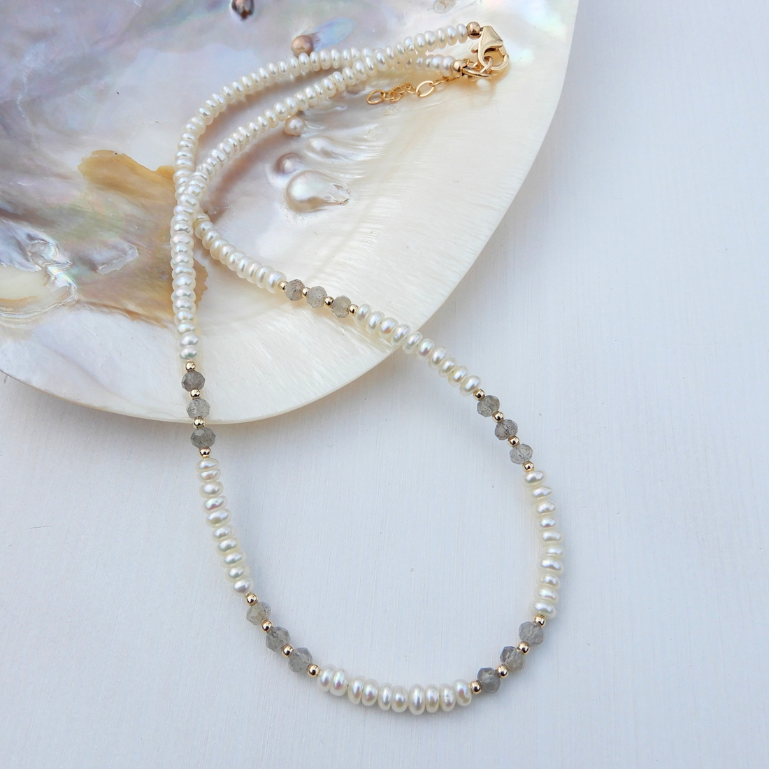 Pearl/Labradorite necklace 3,5-4mm