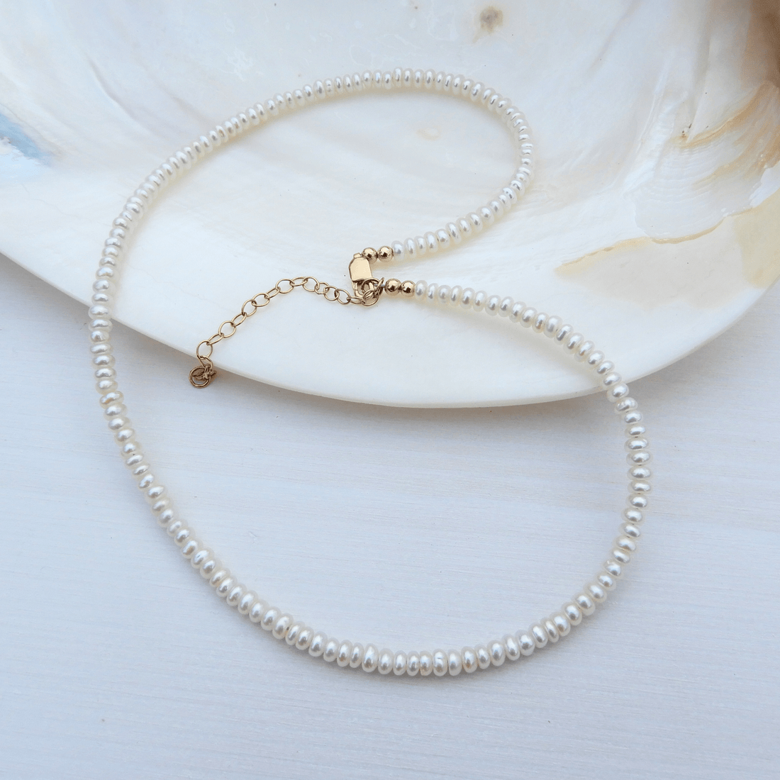 Parel collier 3,5 - 4mm button gold filled - Gloria Maris Giethoorn