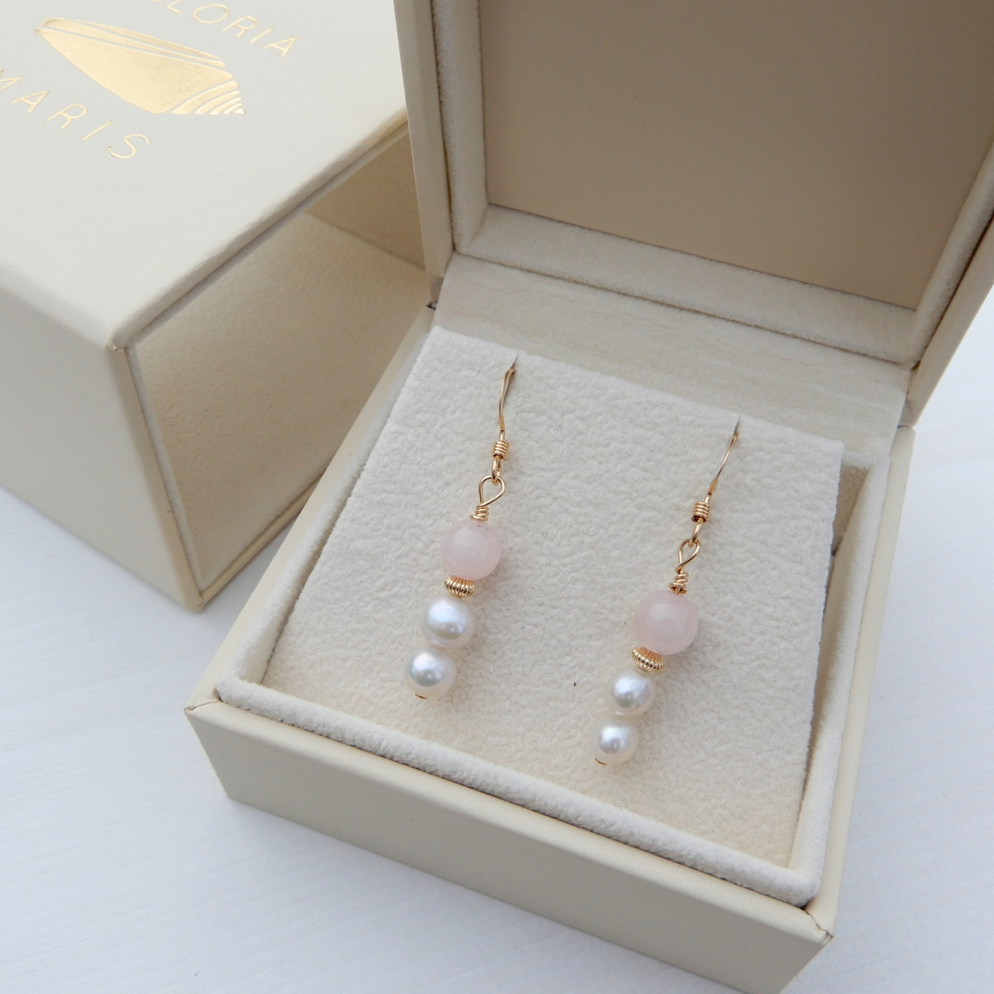 Pearl/Rosequartz earrings 5,5mm