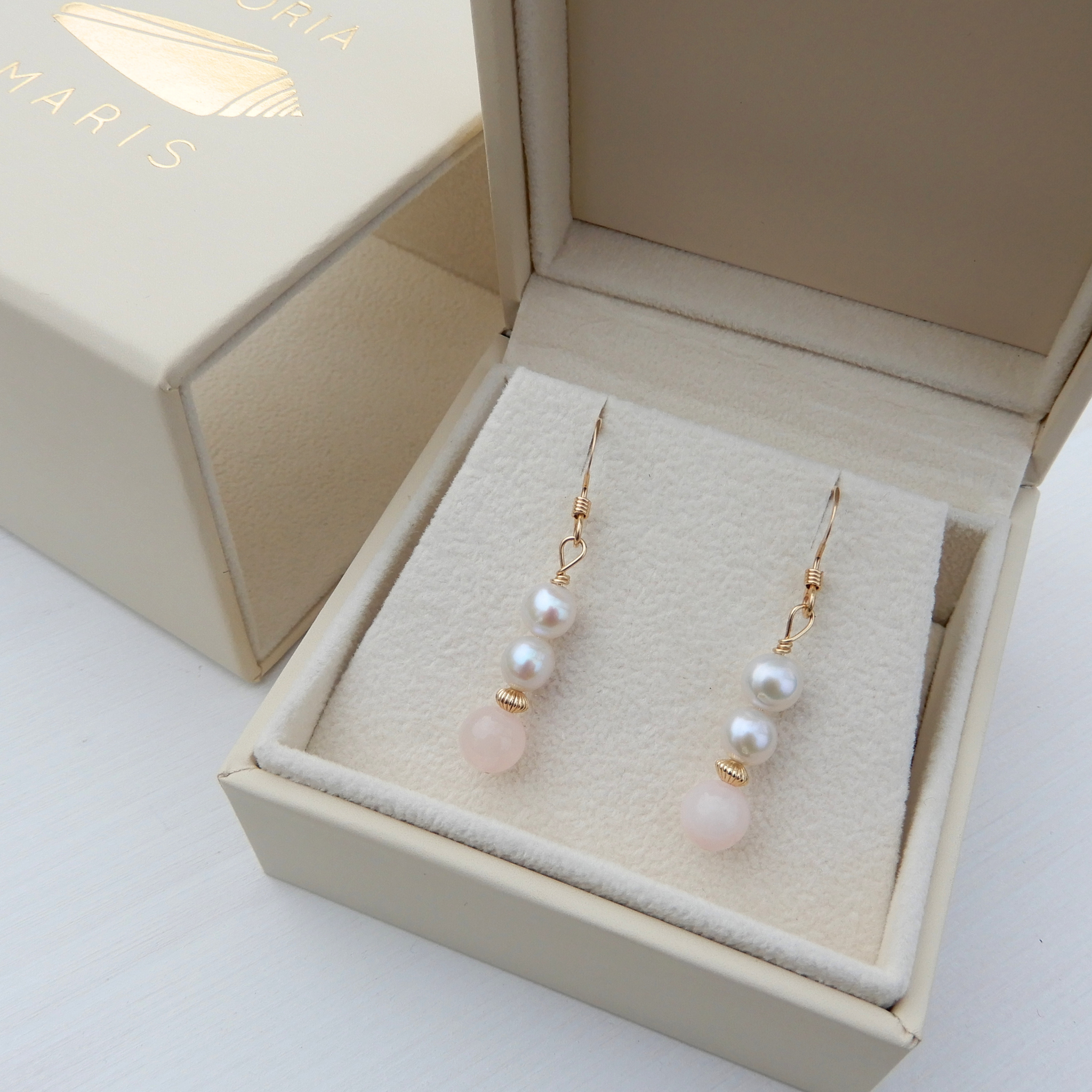 Pearl/Rosequartz earrings 5,5mm