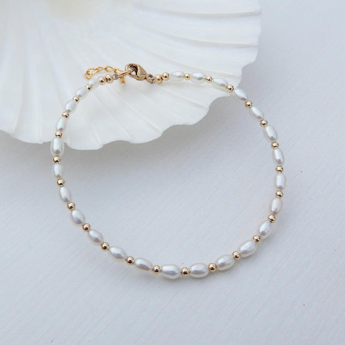 Parel armband 3-3,5mm rijst gold filled