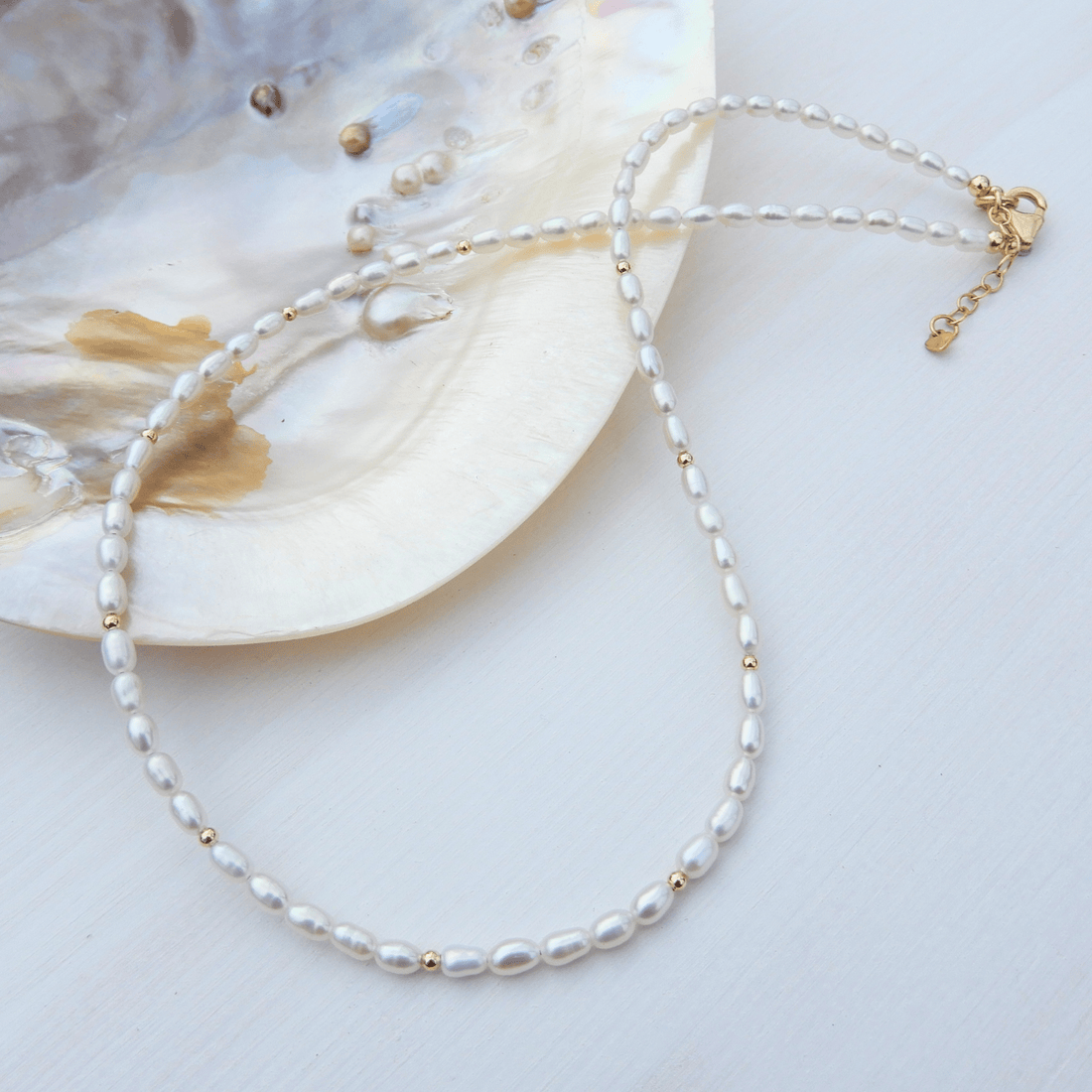 Parel collier 3 - 3,5mm rijst gold filled - Gloria Maris Giethoorn