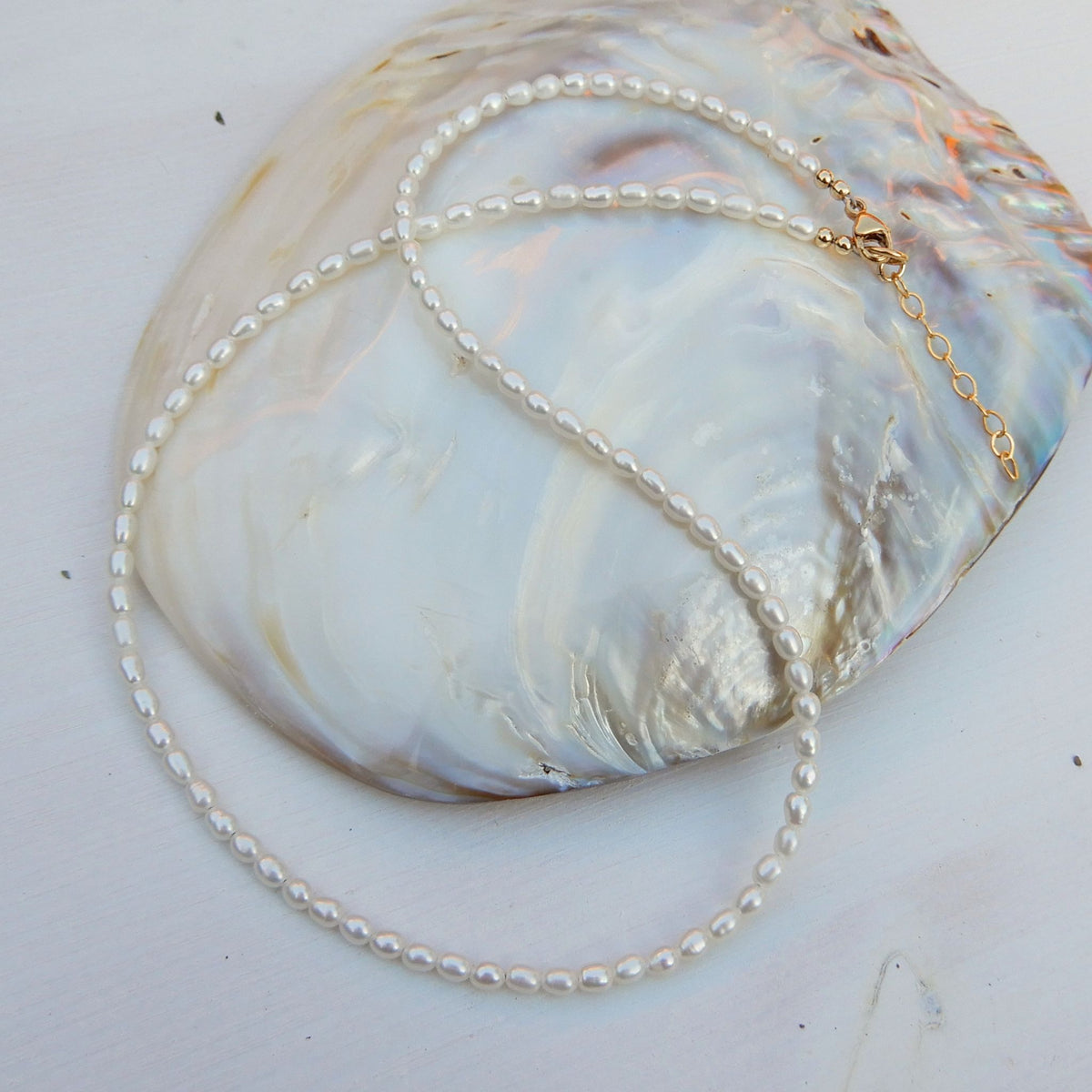 Zoetwater rijst parel collier - gold filled