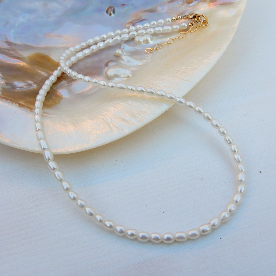 Zoetwater rijst parel collier - gold filled