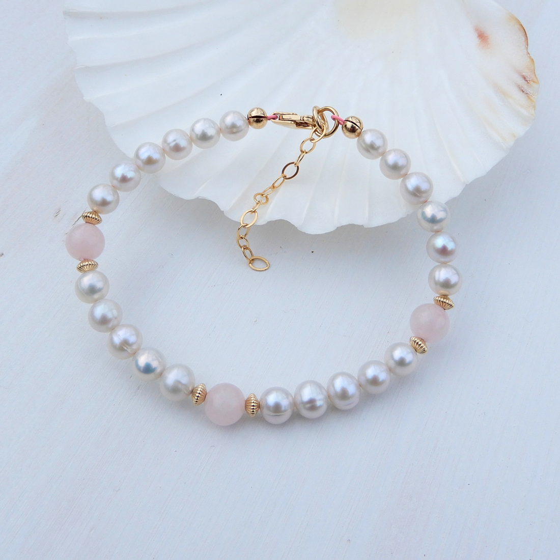 Pearl/Rosequartz bracelet 5,5mm