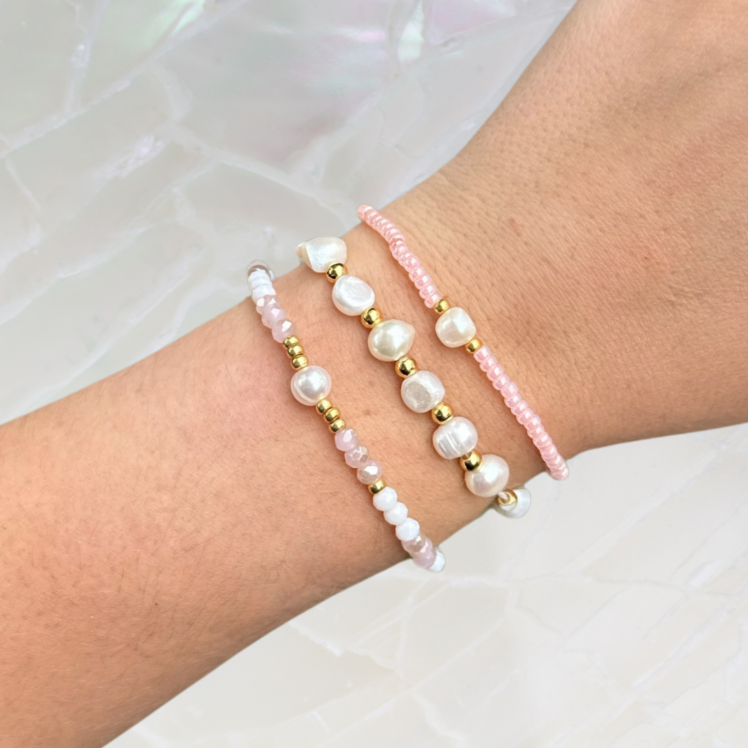 Pearl bracelets set light pink 6/7mm, stretch