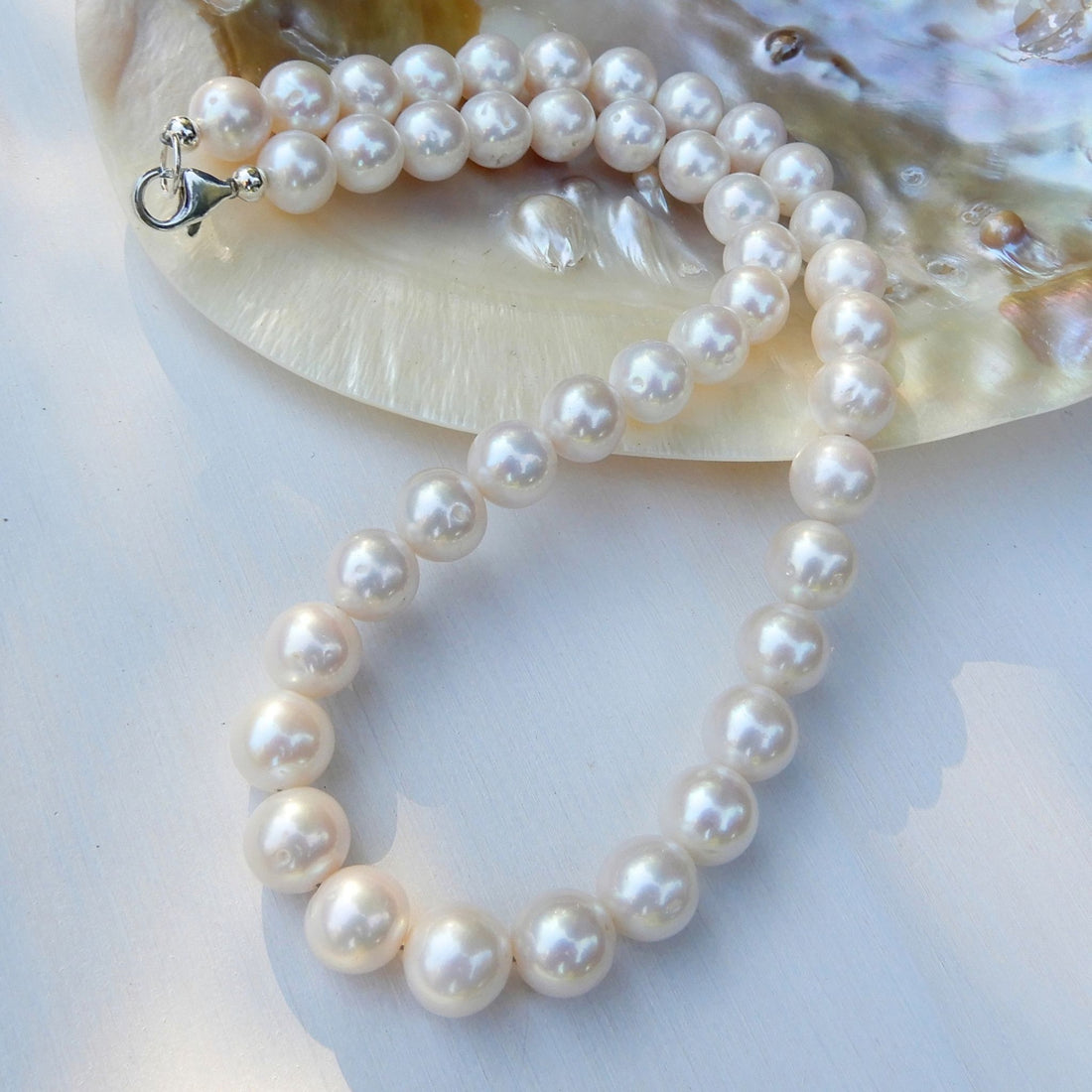 Parel collier 9,5-10mm - zilver