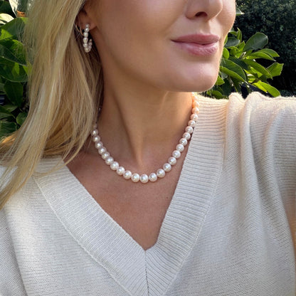 Parel collier 9,5-10mm - zilver