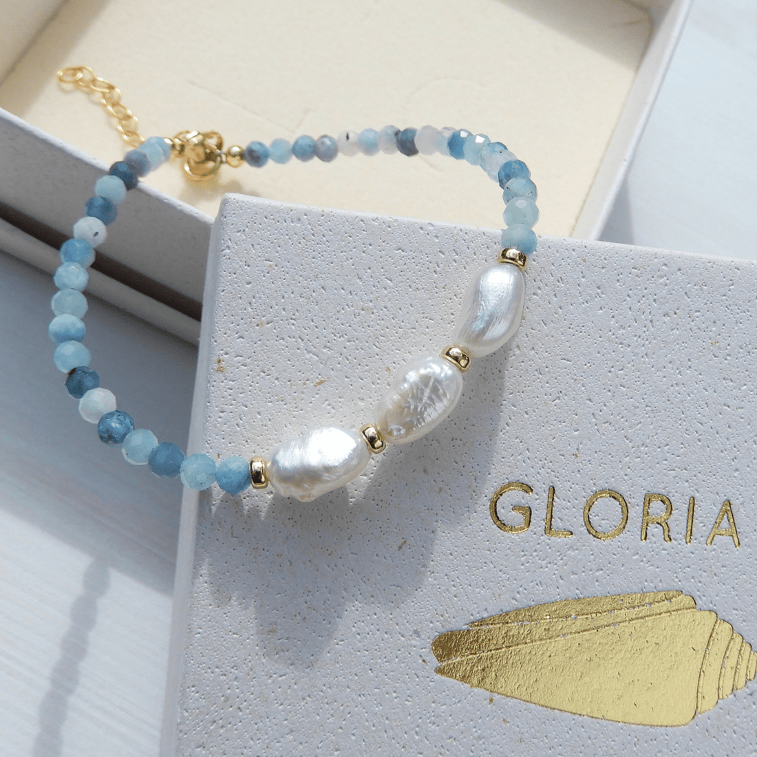 Parel/Aquamarijn armband 3,5mm - Gloria Maris Giethoorn