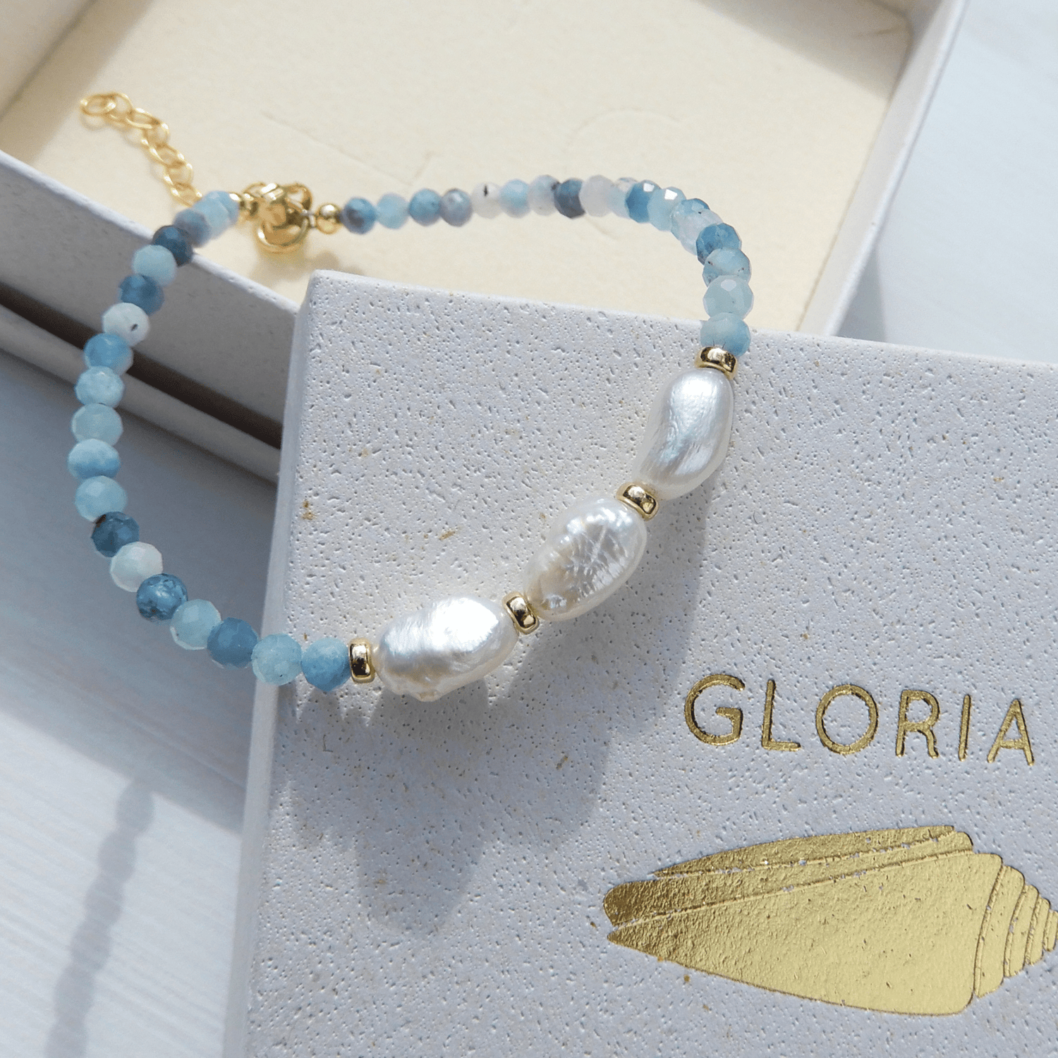 Parel/Aquamarijn armband 3,5mm - Gloria Maris Giethoorn