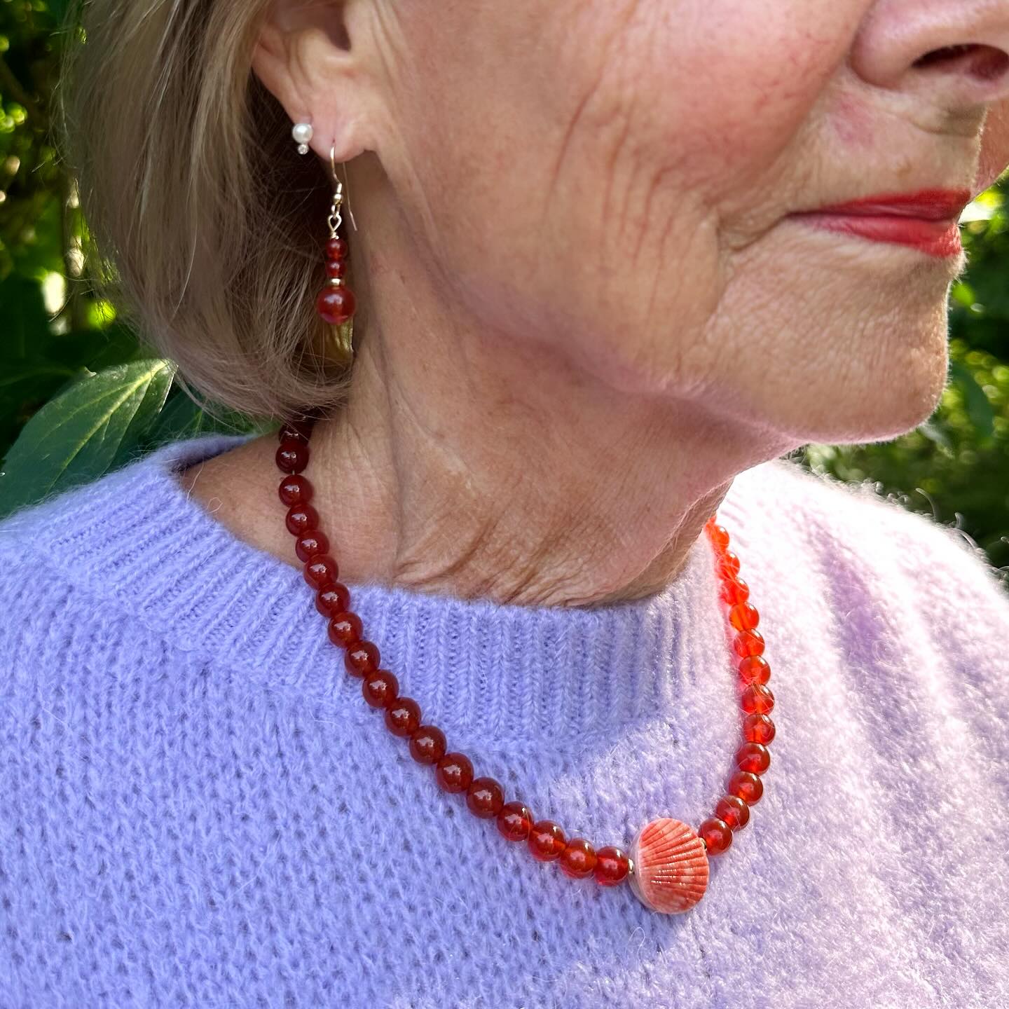 Carnelian/shell necklace