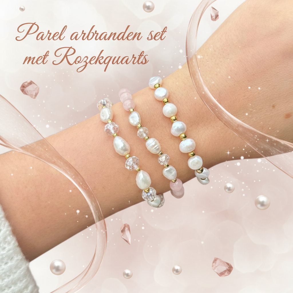 Parel armbanden set met Rozekwarts promotional banner