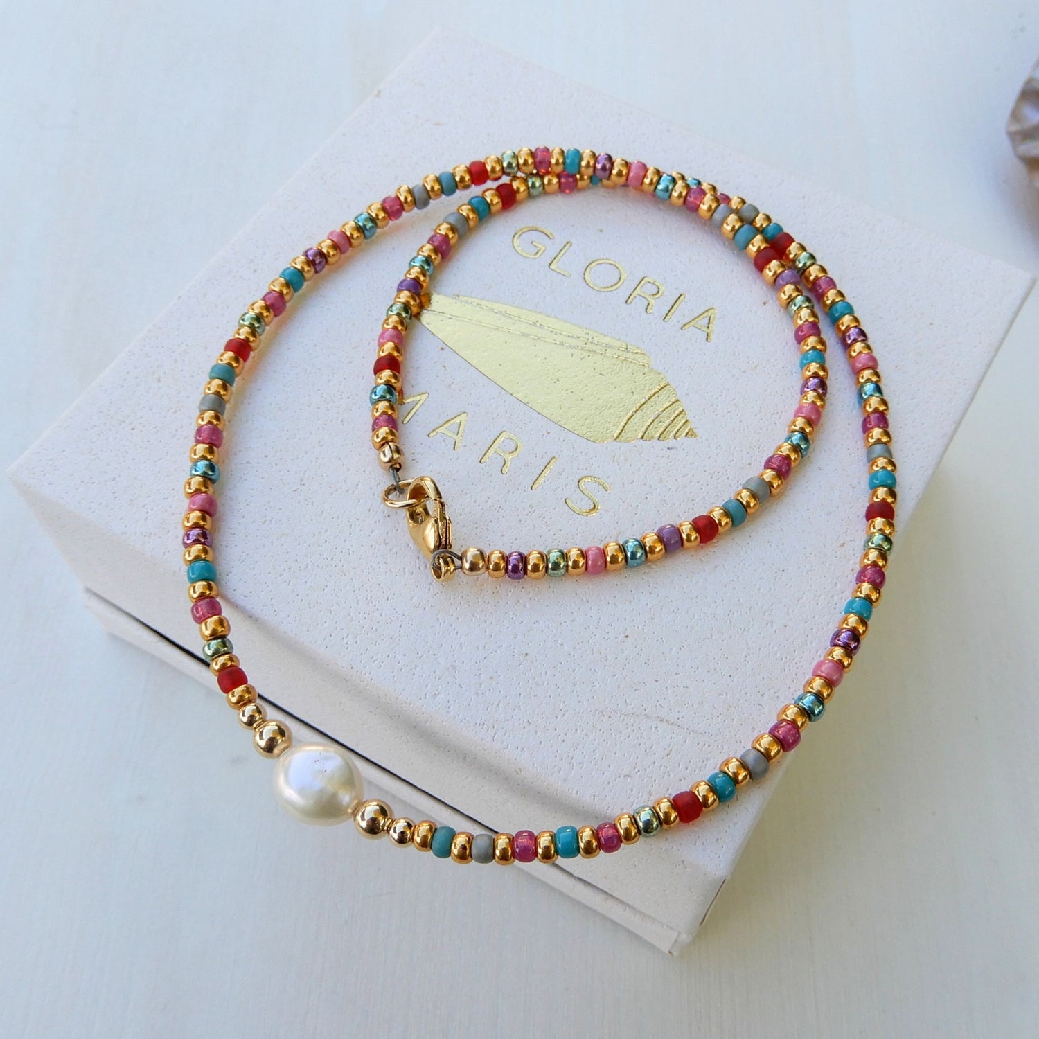 Zoetwater Parel collier in combinatie met Miyuki kralen. 