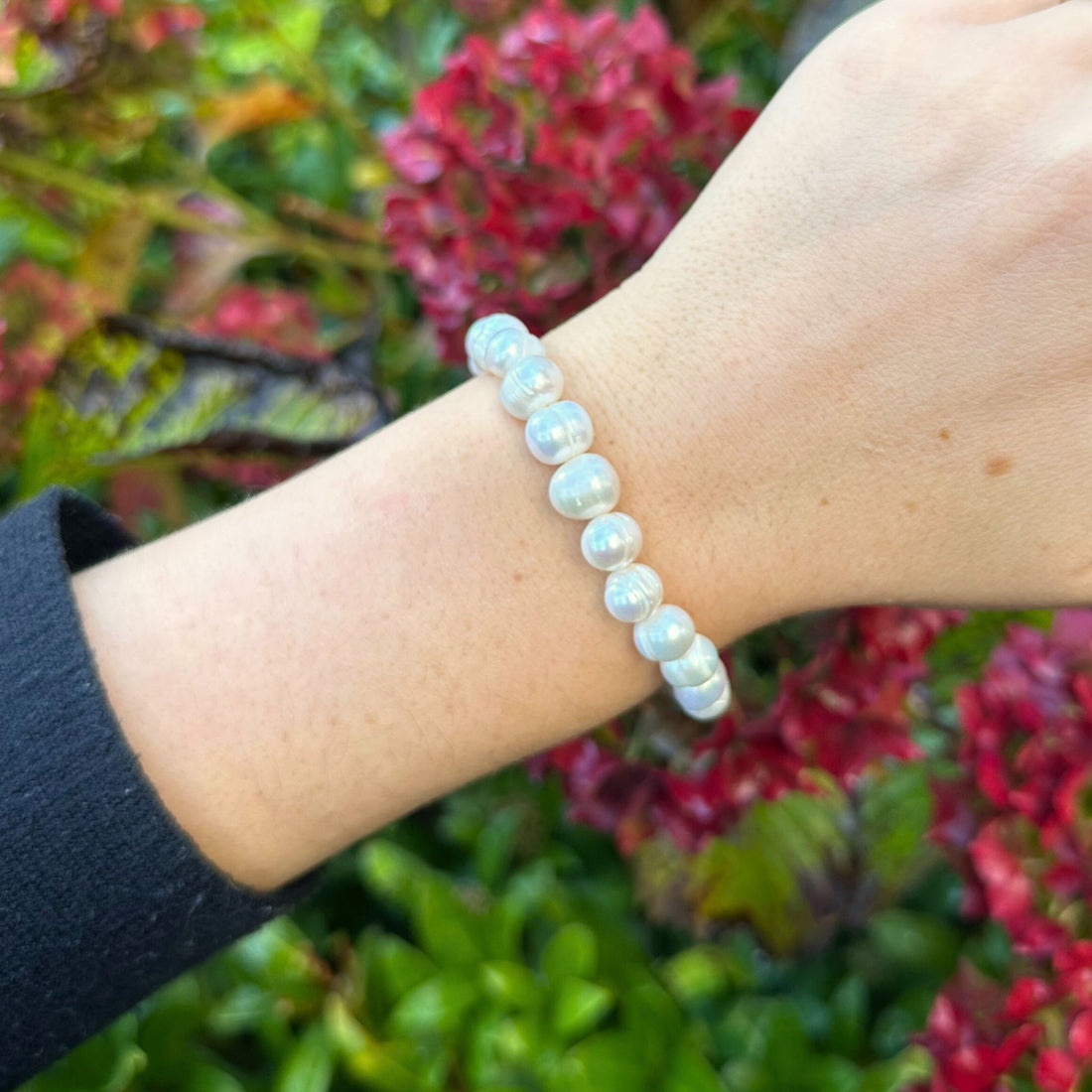Prachtige zoetwater Parel armband van 9mm op stretch draad.